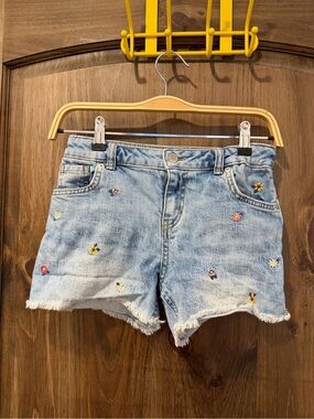 Cat & Jack Light Blue Denim Shorts with Floral Embroidery